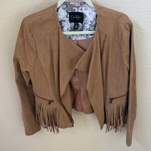 Jessica Simpson Tan Leather Jacket with Fringe